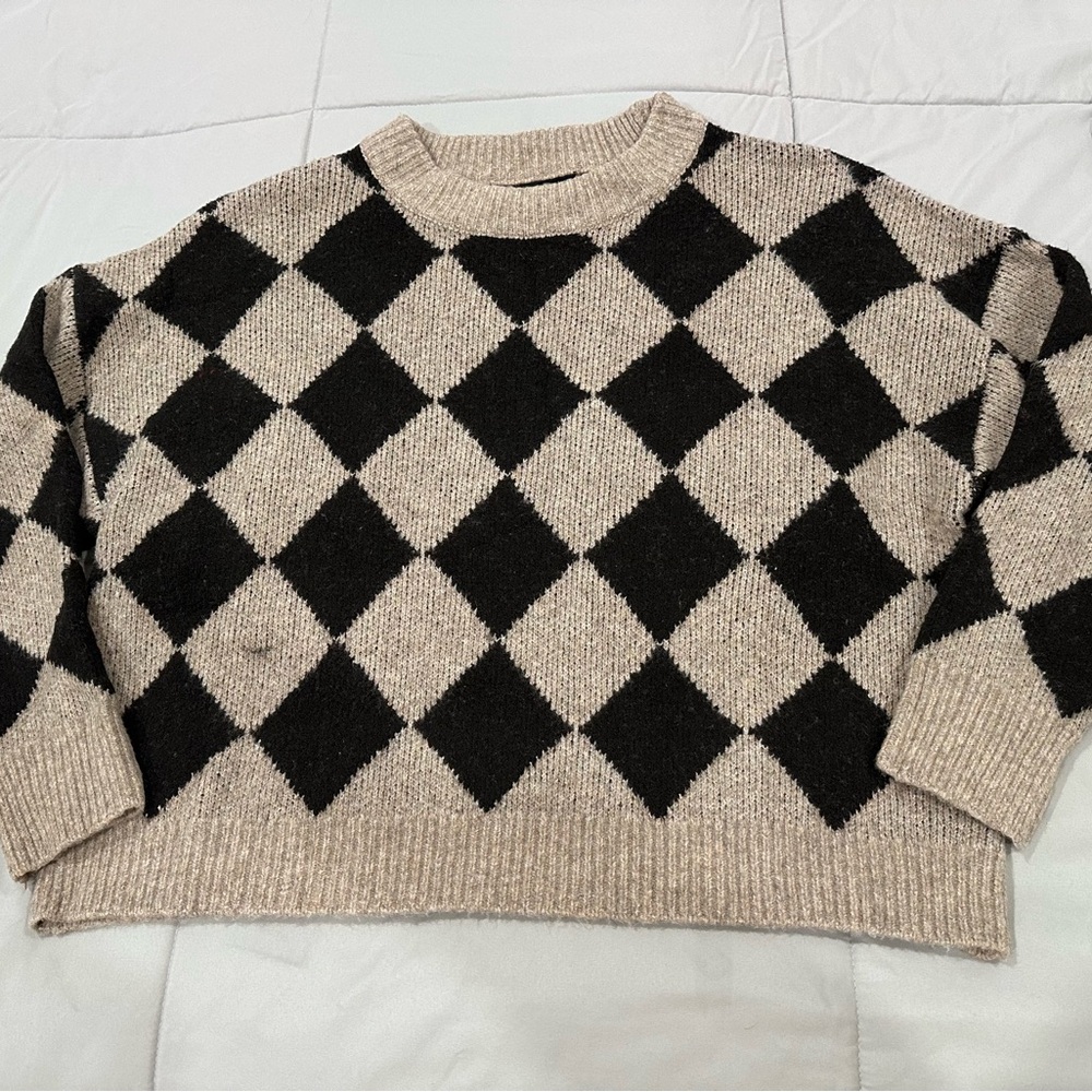 Blu Pepper Black and Tan Argyle Crewneck Sweater